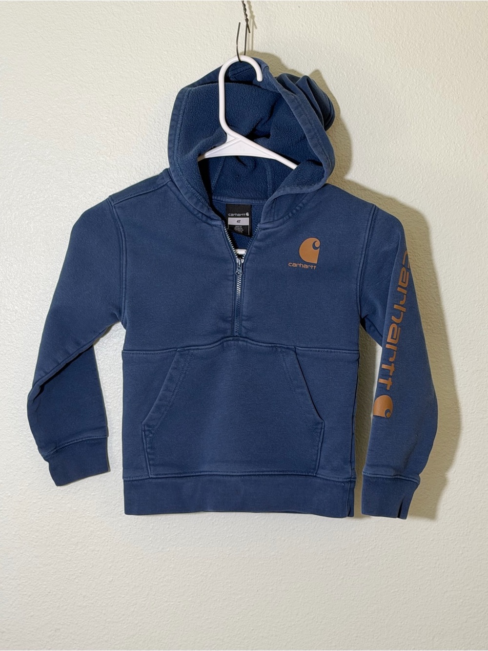 Carhartt Toddler Hoodie 4T Blue Quarter Zip Sweatshirt Logo Pocket